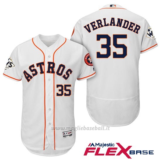 Maglia Baseball Uomo Houston Astros 2017 World Series Justin Verlander Bianco Flex Base